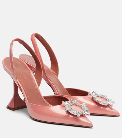 Amina Muaddi Begum 95 Patent Leather Slingback Pumps In Pink