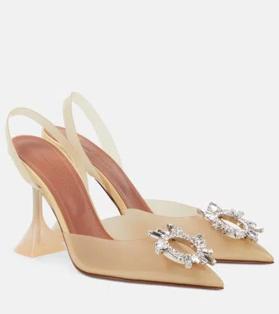Amina Muaddi Begum Glass Crystal-embellished Pvc Slingback Pumps In Cream