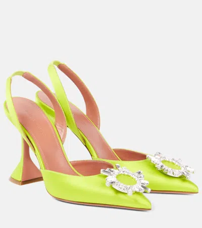 Amina Muaddi Begum 95 Satin Slingback Pumps In Green