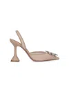 Amina Muaddi Crystal Embellished Pointed Toe Sculptural Heel Pumps In Beige