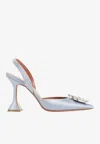 Amina Muaddi Elegant Crystal-embellished Pointed Toe Slingbacks With 95mm Heel In Purple
