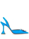 Amina Muaddi Begum Swarovski Crystal-embellished Satin Slingback Pumps In Blue