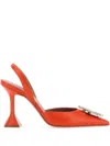 Amina Muaddi Begum Crystal-embellished Satin Slingback Courts In Orange