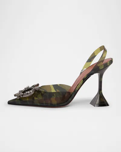 Amina Muaddi Begum Camo Crystal Ornament Pumps In Green