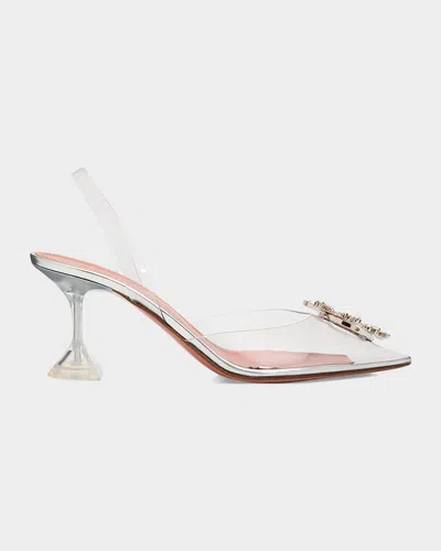 Amina Muaddi Begum Clear Crystal Slingback Pumps In White