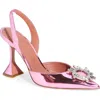 Amina Muaddi Rosie Crystal-embellished Bow-detailed Mirrored-leather Slingback Pumps In Pink