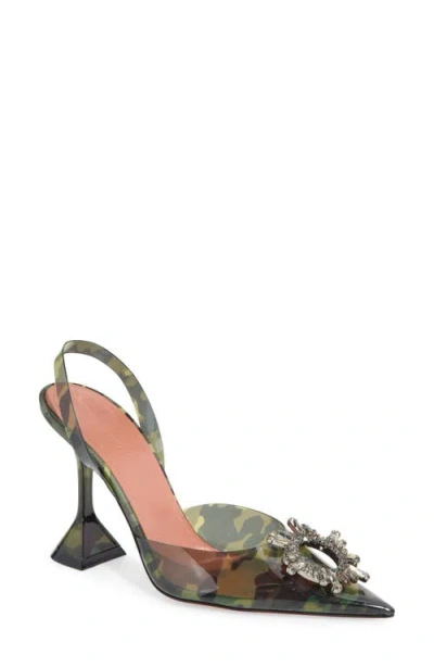 Amina Muaddi Begum Crystal Pointed Toe Slingback Pump In Pvc Camo Black Crystals