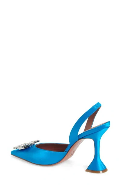 Amina Muaddi Begum Crystal Pointed Toe Slingback Pump In Satin Azur/white Crystal