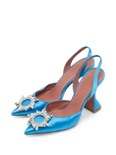Pre-owned Amina Muaddi Begum Crystal-brooch Pumps In Blue