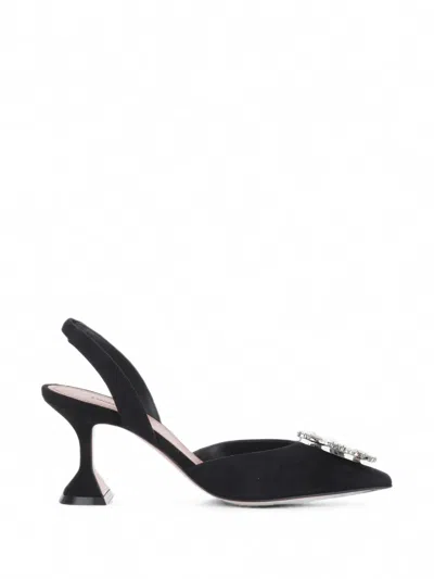 Amina Muaddi 70mm Begum Leather Crystal Slingback Pumps In Black