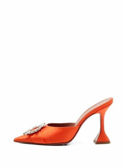 Pre-owned Amina Muaddi Begum Crystal-embellished Mules In Orange