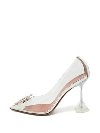 Pre-owned Amina Muaddi Begum Crystal-embellished Pumps In White