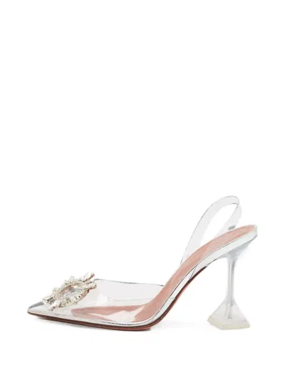 Pre-owned Amina Muaddi Begum Crystal-embellished Slingback Pumps In White