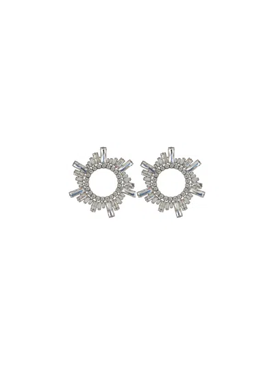 Amina Muaddi Gray Mini Begum Earrings In White Crystals & Silver Base