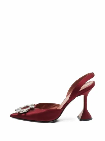 Pre-owned Amina Muaddi Begum Flared Slingback Pumps In Red