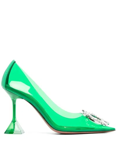 Amina Muaddi Begum Glass 95mm Pumps In Green