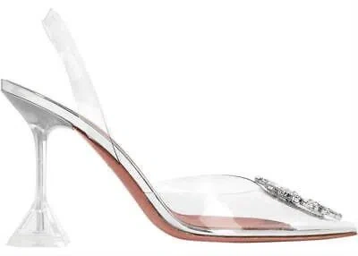 Pre-owned Amina Muaddi Begum Glass Pvc Crystal Transparent Slingback Sandal Heel Pump 43 In Clear