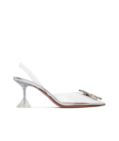 Amina Muaddi Transparent Begum Glass Slingback Heels In Grey
