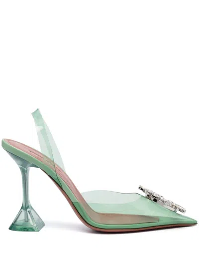 Amina Muaddi Begum Crystal-buckle Slingback Pumps In Green