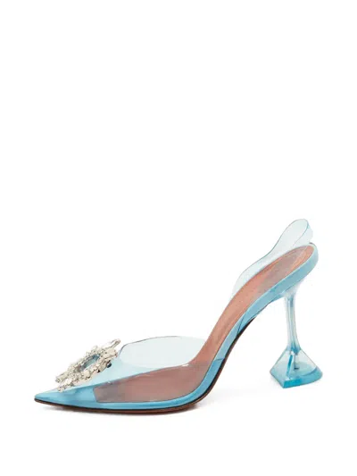 Pre-owned Amina Muaddi Begum Glass Slingback Pumps In Blue