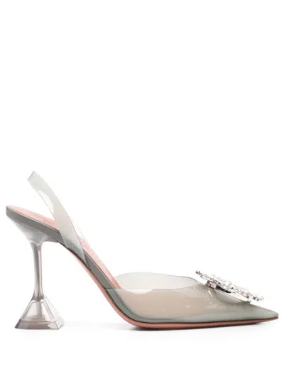 Amina Muaddi 95mm Begum Glass Pvc Slingbacks In Gray