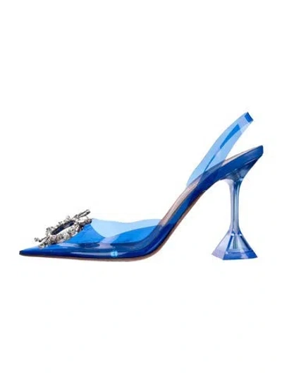 Pre-owned Amina Muaddi Begum Glass Slingback Pvc Slingback Pumps In Blue