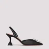 Amina Muaddi 70mm Begum Satin Slingbacks In Black White