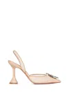 Amina Muaddi Crystal Embellished Pointed Toe Sculptural Heel Pumps In Beige