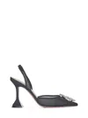 Amina Muaddi Black Mesh Pumps With Starburst Brooch In Black