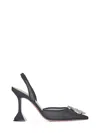 Amina Muaddi Black Mesh Pumps With Starburst Brooch In Black