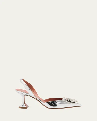 Amina Muaddi Begum Mirror Leather Ornament Slingback Pumps