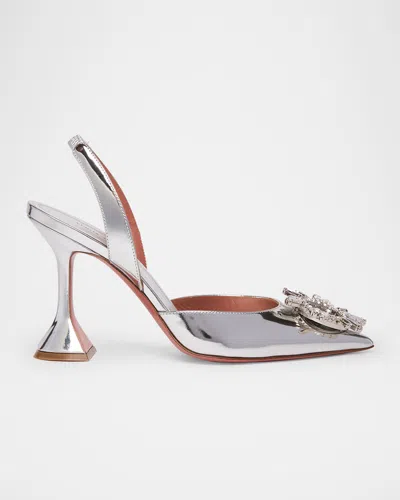 Amina Muaddi Begum Swarovski Crystal-embellished Mirrored-leather Slingback Pumps In Silver