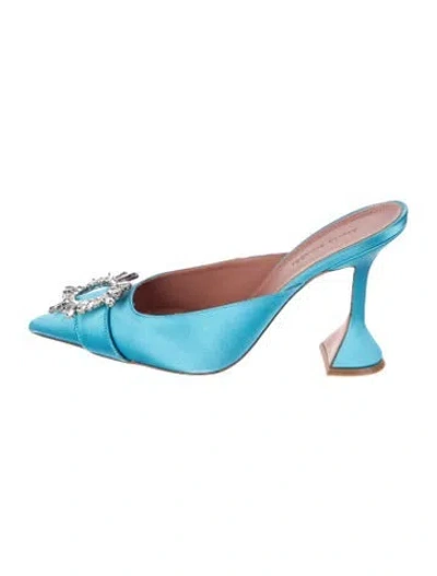 Pre-owned Amina Muaddi Begum Mules Satin Mules In Blue