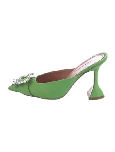 Pre-owned Amina Muaddi Begum Mules Satin Mules In Green