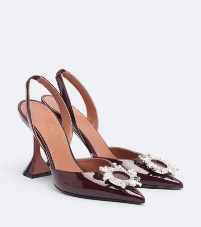 Amina Muaddi Begum Patent Leather Slingback Pumps In Burgundy