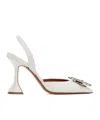 Amina Muaddi White Silk Satin Slingback Pumps In White