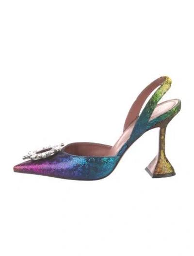 Pre-owned Amina Muaddi Begum Printed Slingback Pumps In Purple