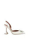 Amina Muaddi Begum Satin Slingback Pumps White In Satin White/white Crystals