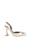 Amina Muaddi Begum Satin Slingback Pumps White In Satin White/white Crystals