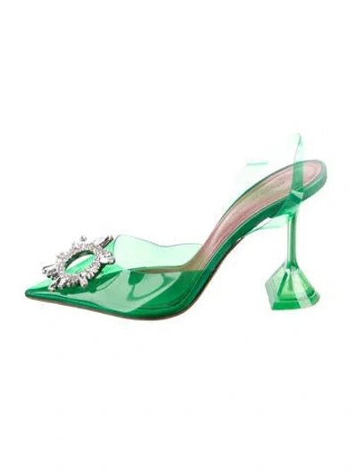 Pre-owned Amina Muaddi Begum Pvc Mules In Green
