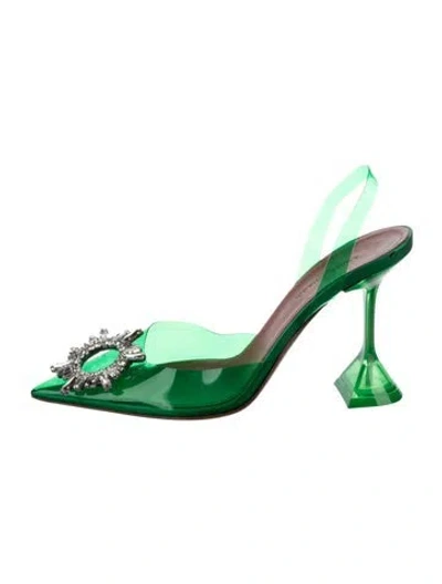Pre-owned Amina Muaddi Begum Pvc Slingback Pumps In Green