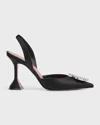 Amina Muaddi Rosie Crystal-embellished Satin Slingback Pumps In Black