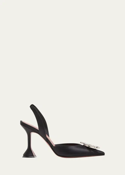 Amina Muaddi Begum Satin Crystal Slingback Pumps In Black