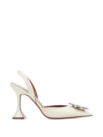 Amina Muaddi Scarpe Con Tacco Begum In Pelle Avorio Donna In Neutral