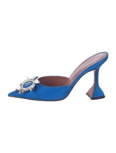 Pre-owned Amina Muaddi Begum Satin Mules In Blue