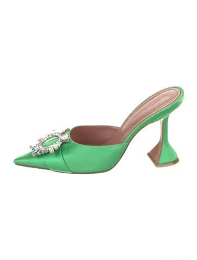 Pre-owned Amina Muaddi Begum Satin Mules In Green