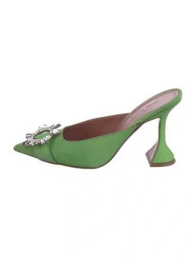 Pre-owned Amina Muaddi Begum Satin Mules In Green