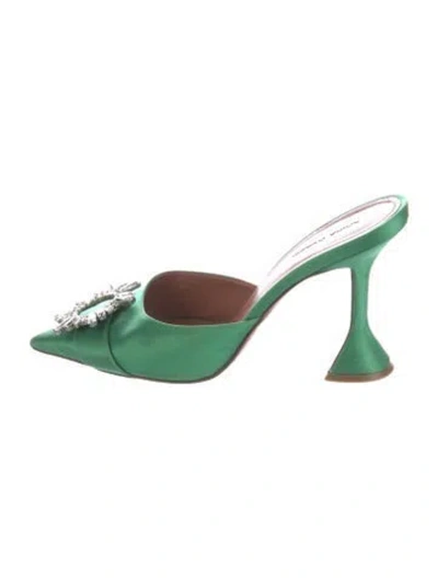 Pre-owned Amina Muaddi Begum Satin Mules In Green