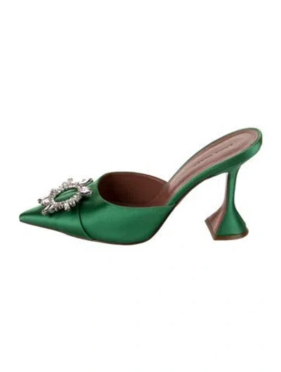 Pre-owned Amina Muaddi Begum Satin Mules In Green