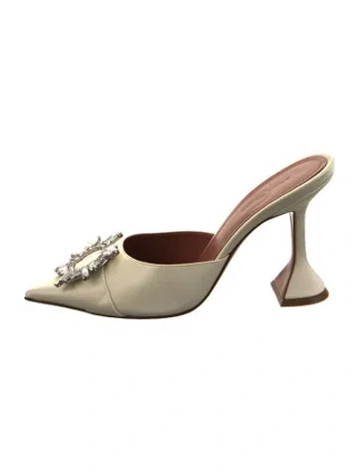 Pre-owned Amina Muaddi Begum Satin Mules In Neutral